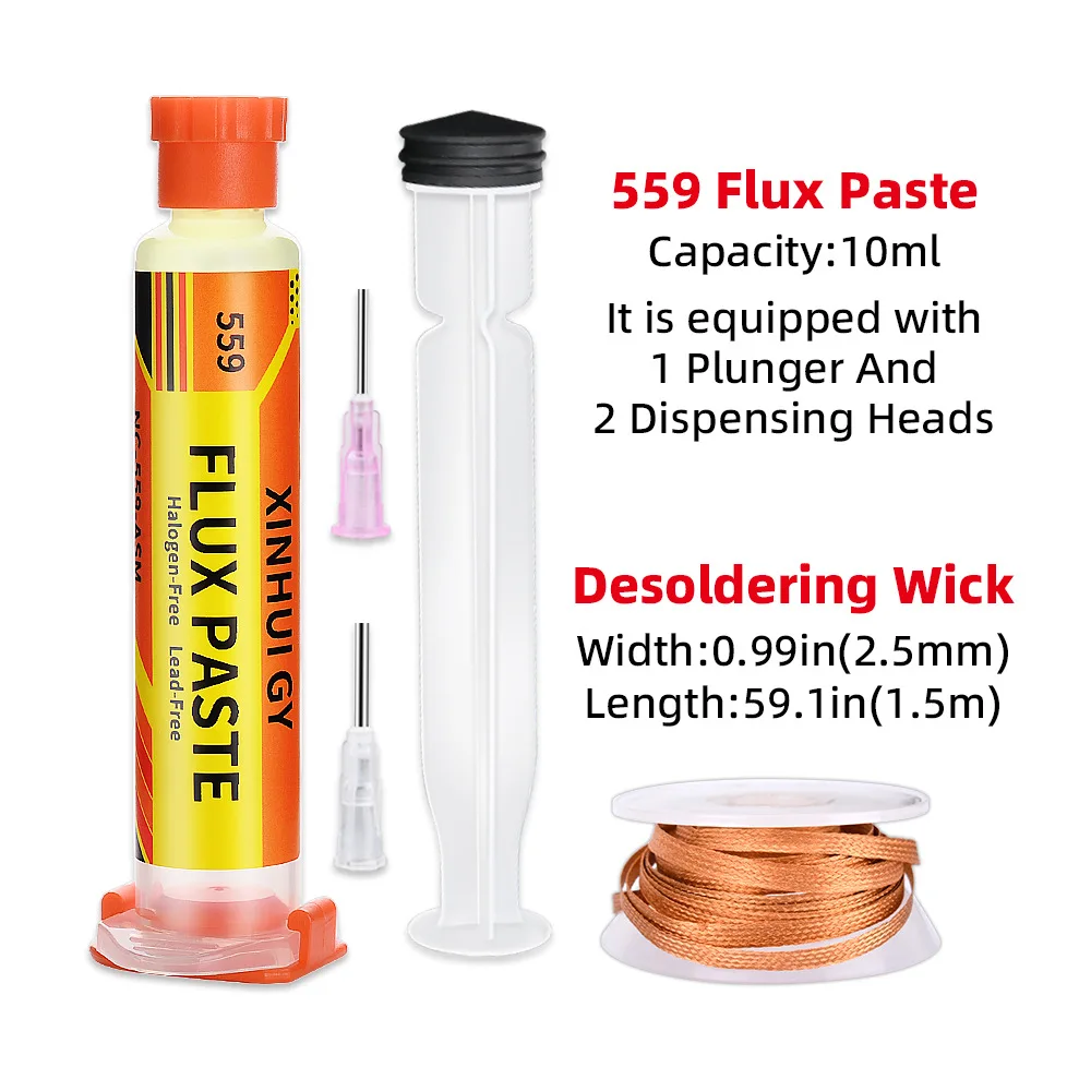 

NC-559 Tin Removal Wire Kit Adhesive Flux Paste Repair Kit Syringe style Electronic Component Repair Tool