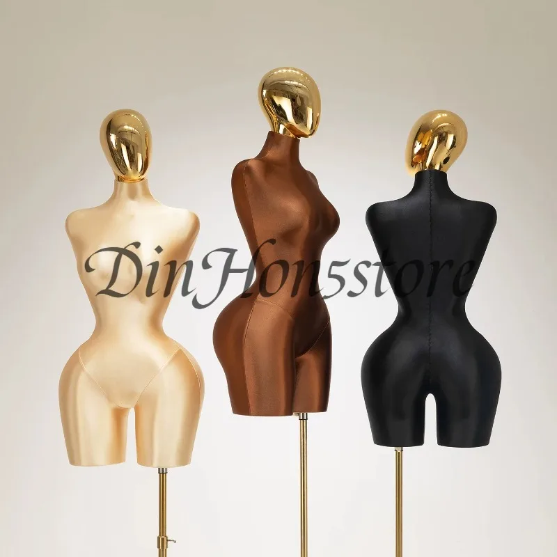 Plus Size Plastic Mannequins Body Female Big Hip Buste Femme De Couture Half Body Torso With Plating Gold Head For Clothes