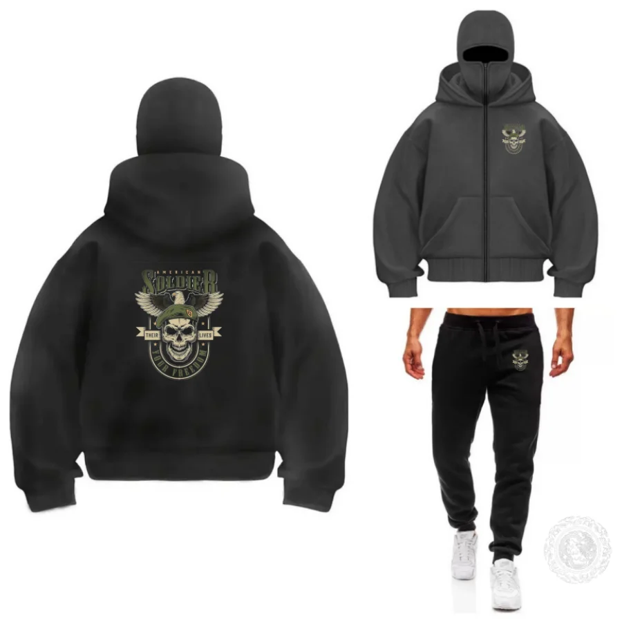 

Men's Winter Thick Fleece Hooded Sweatshirt with Face Mask Windproof Warm Sports Jacket Outdoor Hiking Suit for Trekking And Ru