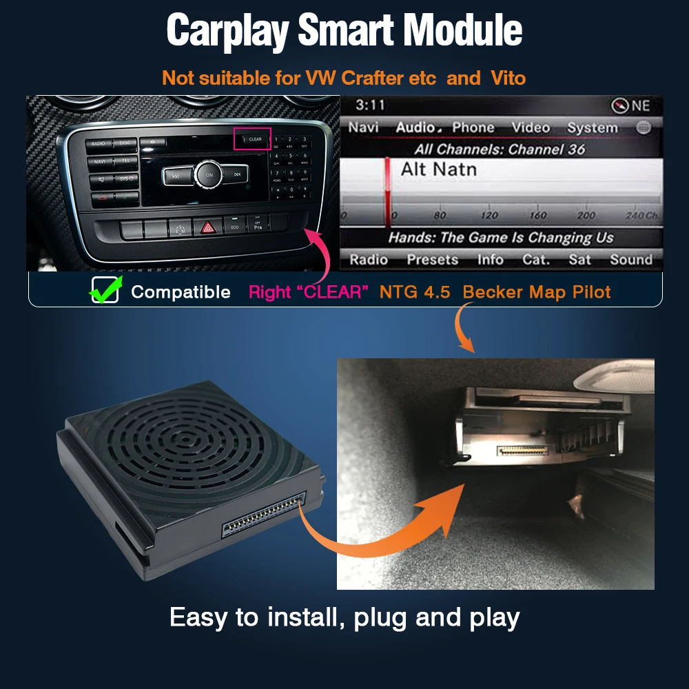 AUTOTOP Draadloze Carplay Android Auto Becker Module Voor Mercedes Benz A B C E CLA GLA GLK ML W204 X204 W246 Sprinter NTG4.5