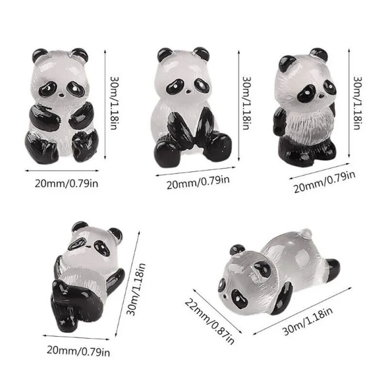 5 pz 3D Mini Glowing In Dark Panda FAI DA TE Fatti A Mano In Resina Luminoso Panda Figurine Decorare La Casa Micro Paesaggio Ornamenti Giocattolo