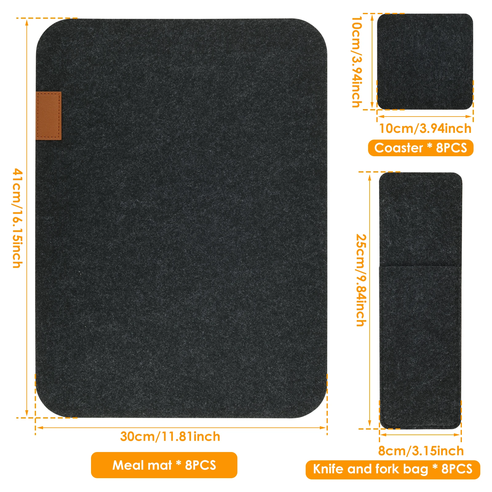 24pcs Placemats Felt Coaster Cutlery Bag Heat Resistant Dish Tableware Mat for Kitchen Restaurant Party Table Dining Place Mat