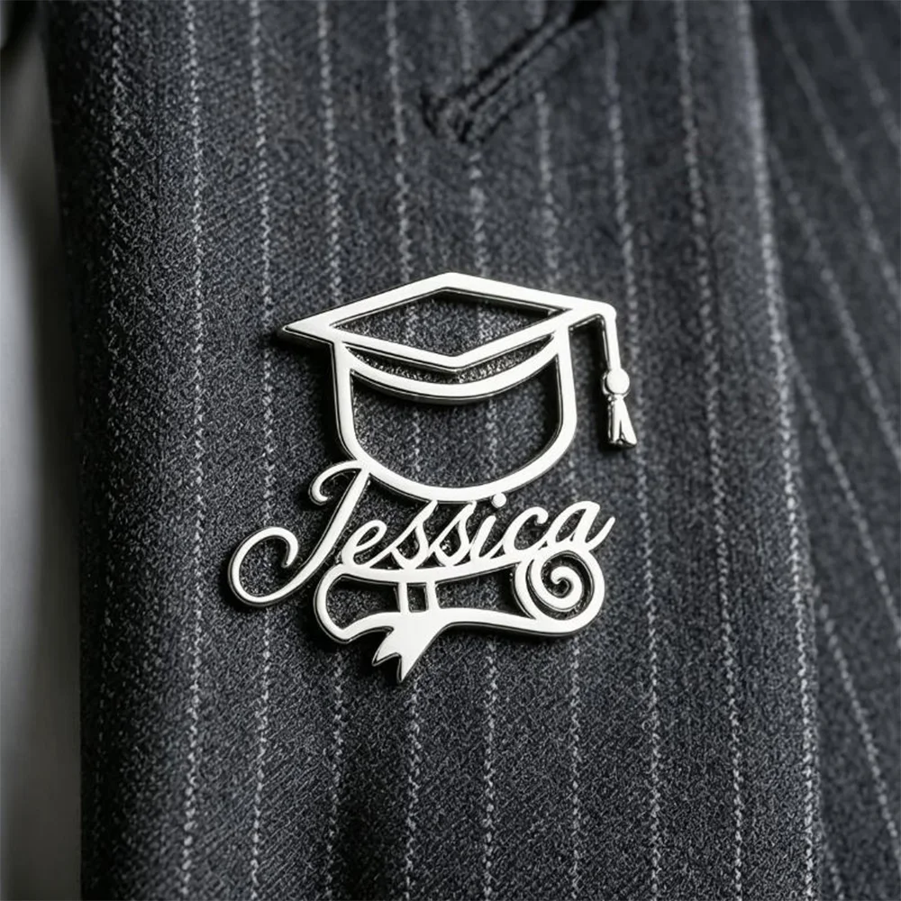 Customized Graduation Hat Name Brooch Pin Men's and Women's Names Lapel Pin School Graduation Party Gifts Gold and Silver view 4