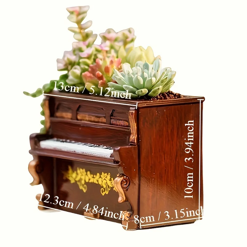 Rustic Piano-Shaped Flower Pot Statue - Decorative Resin Succulent Planter for Indoor and Outdoor Retro Garden Decoration