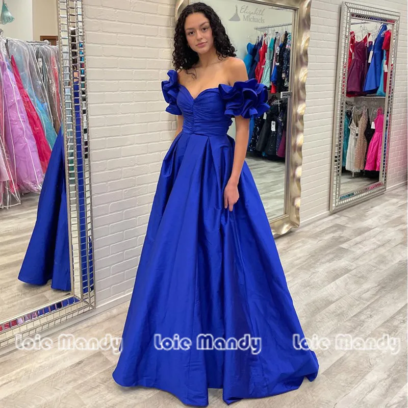 Królewska niebieska sukienka na studniówkę długa urocza Off Shoulder Celebrity wieczorowa sukienka dla kobiet formalna Plus rozmiar Vestidos de fiesta