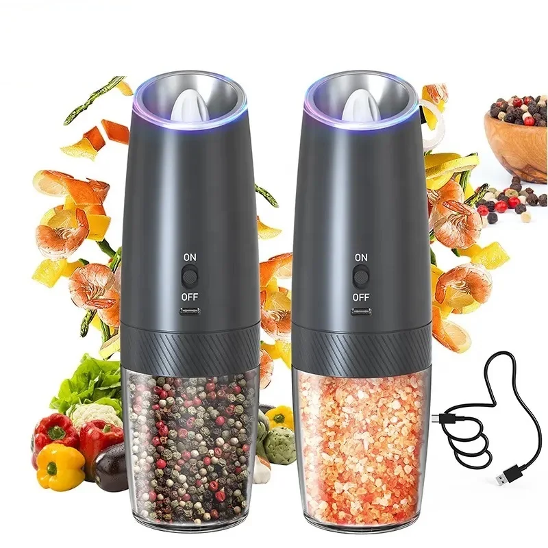 سعة كبيرة 270 مل مطحنة الملح والفلفل من النوع C شحن الجاذبية مطحنة الفلفل الكهربائية مجموعة هدايا مع 2 مطاحن #1