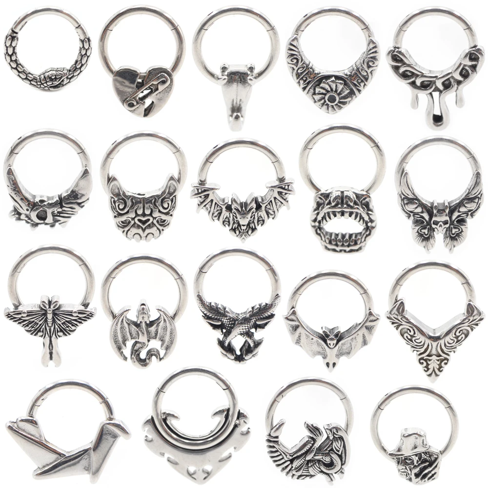 1PC Stainless Steel Heart Tongue Bat Lizard Butterfly Nose Ring Ear Captive Tragus Cartilage Helix Hoop Earring Piercing Jewelry