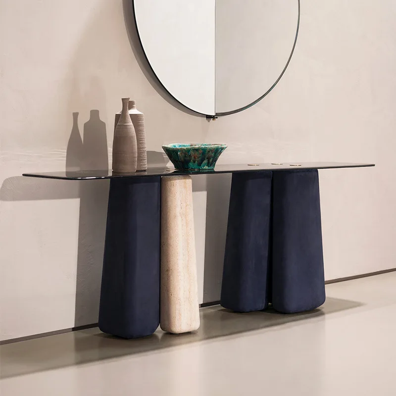 Italian minimalist entrance table home decoration wall end view table simple light luxury long glass entrance table metal