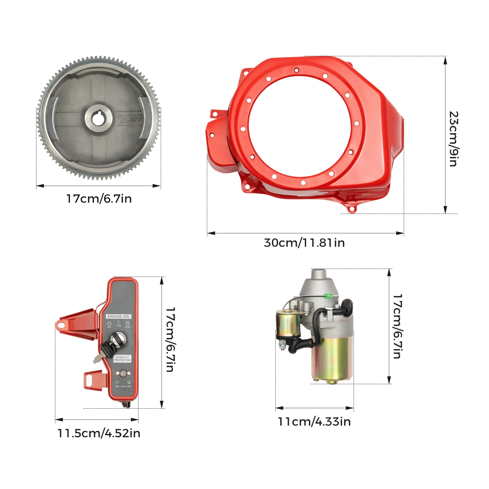 YIYIBYUS Flywheel Starter Key Switch Electric Start Motor Ignition Kit Fits GX160 GX200 5.5HP 6.5HP Honda Coil Fan Cover Shourd