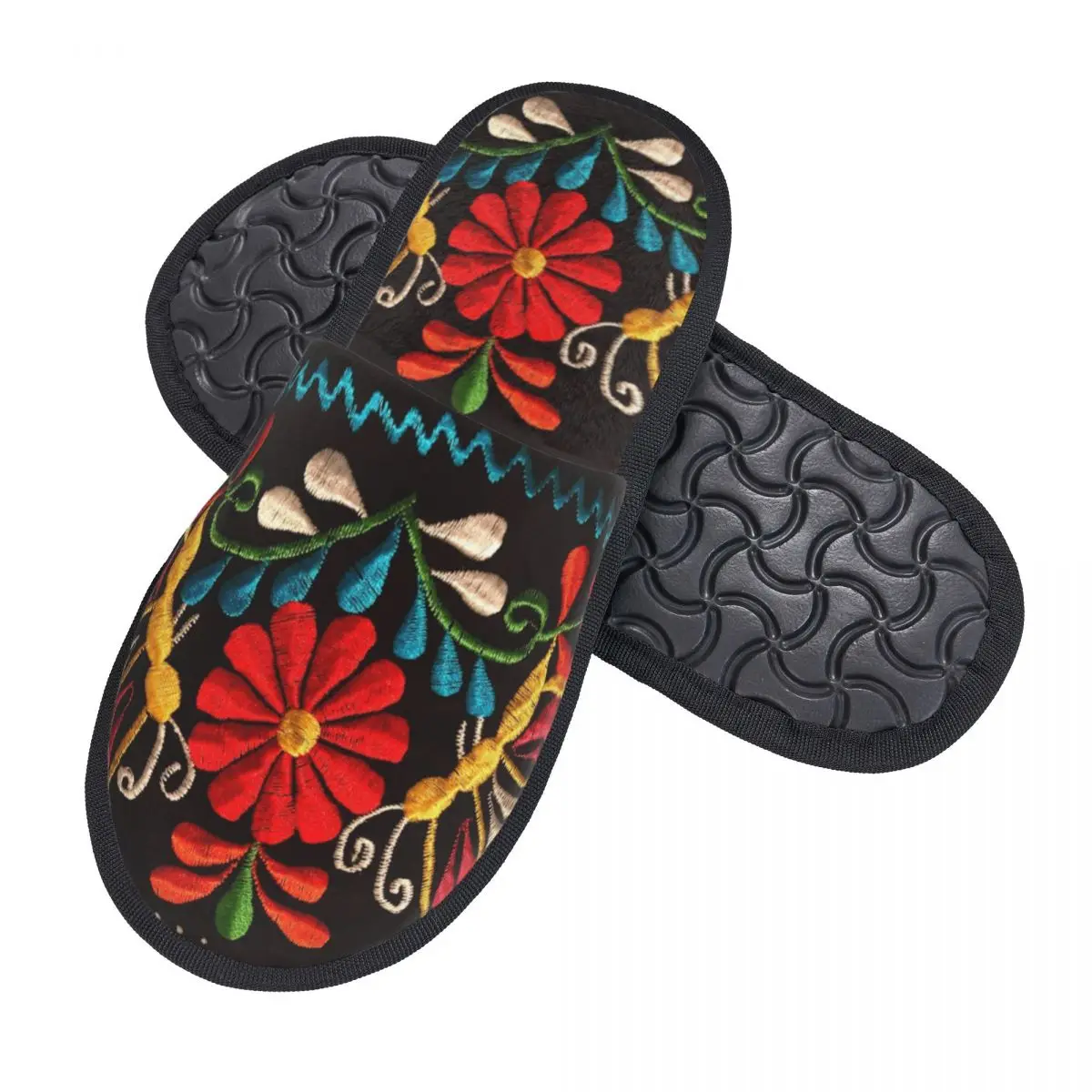 Custom Mexican Butterflies And A Red Flower Guest Slippers for Spa Women Colorful Traditional Embroidery House Slipper