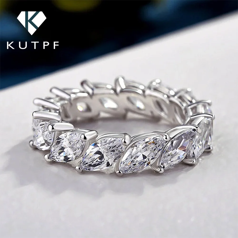 Anel de diamante moissanite com corte marquise original, faixa de eternidade com certificado, prata esterlina 925, anéis hiphop para mulheres e