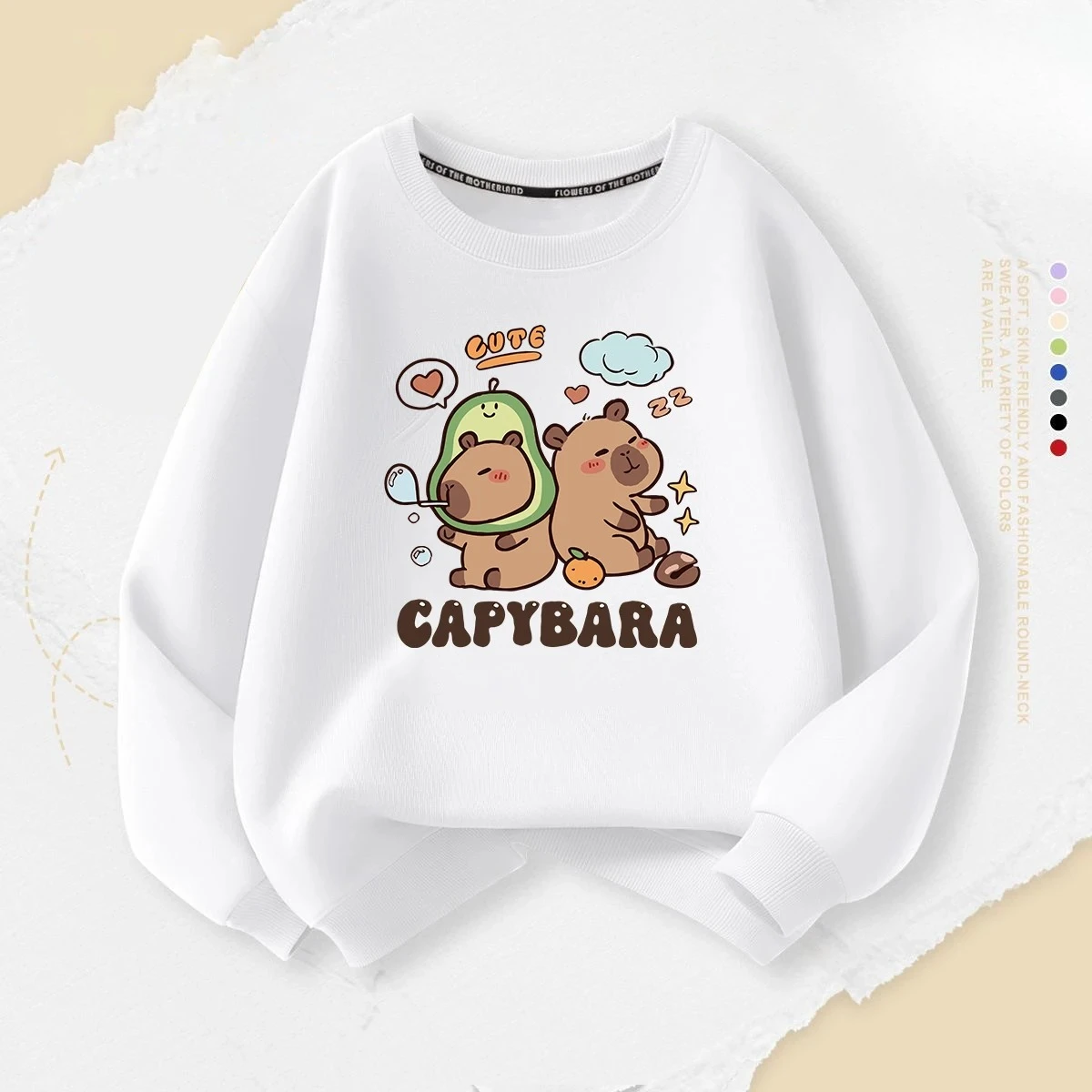 

New Children's Sportswear High Quality Cotton Graphic Top Loose Casual Long Sleeved Pullover Kids Capybara Printed Sweatshirt