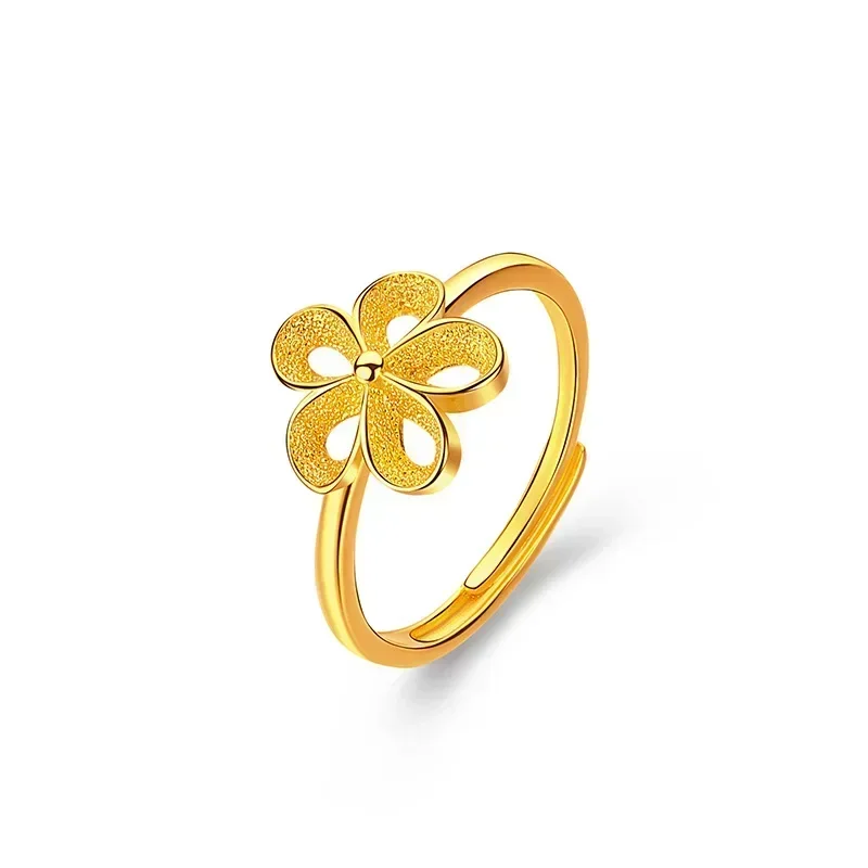 خاتم نسائي على شكل زهرة صغيرة من الذهب الحقيقي عيار 9999 عيار 24 قيراط، خاتم حي على شكل زهرة موري طازجة على الموضة الذهبية