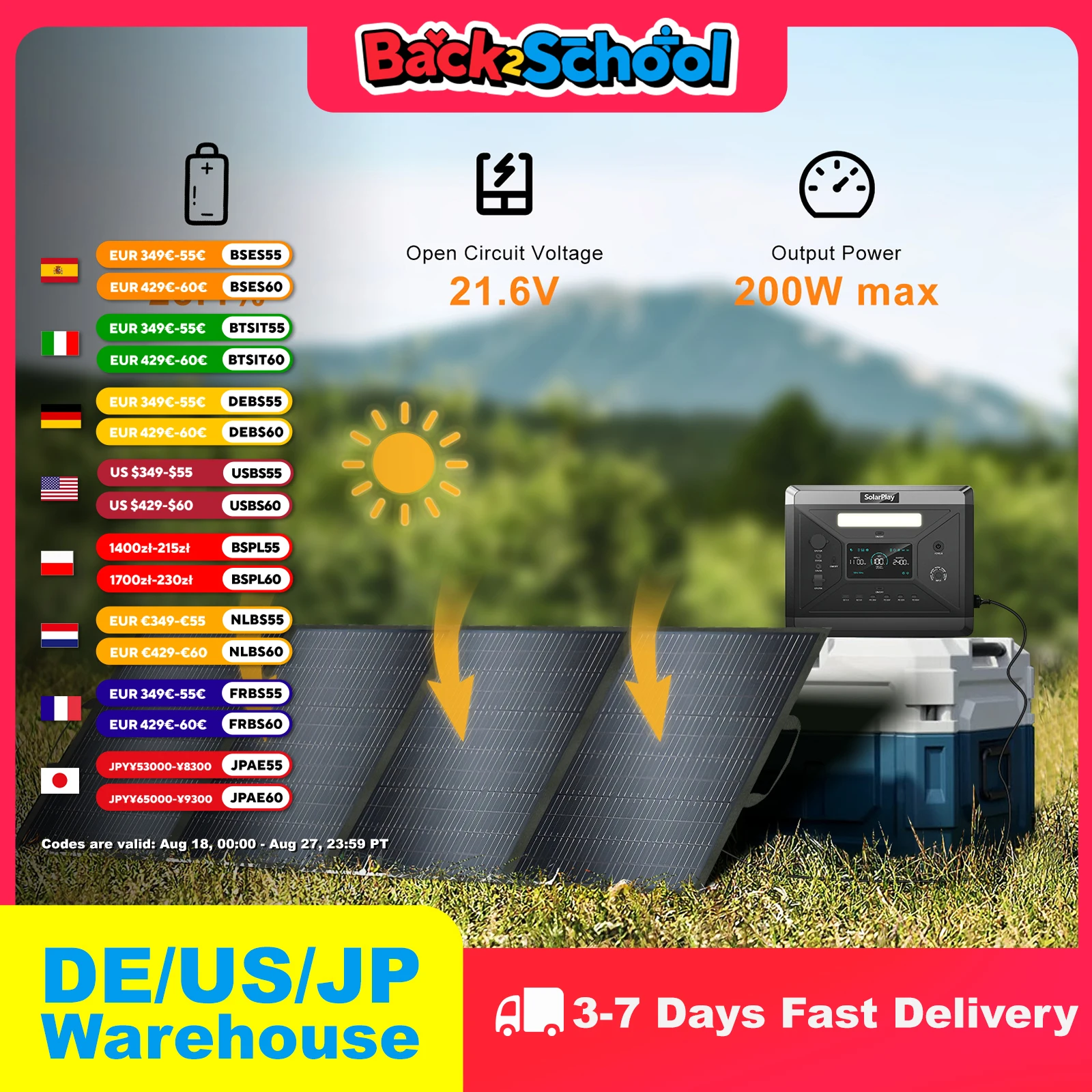 

SOLARPLAY 220v Power Bank Q2501 Camping Portable Solar Battery Outdoor Energy Kit Photovoltaic Panel 200 Watt Monocrystalline