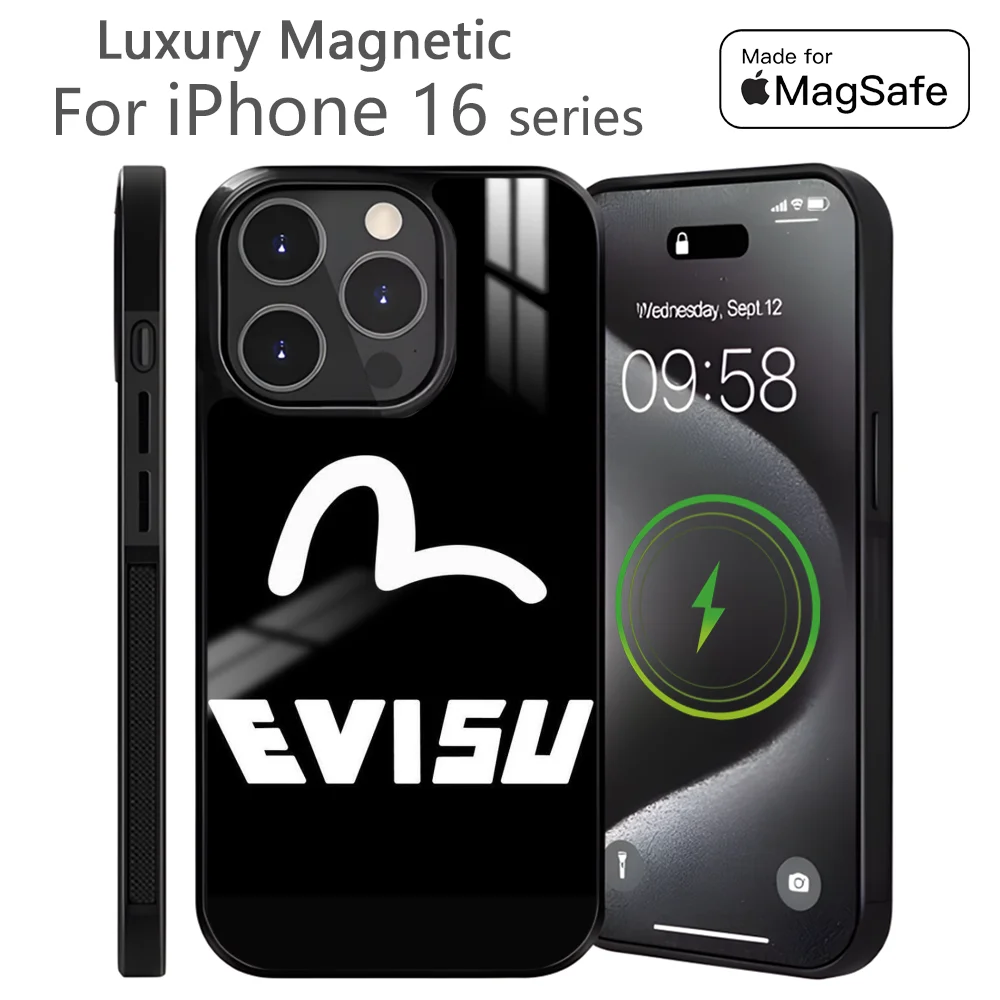 Fishion E-EVISU-SU Phone Case For iPhone 16 15 14 13 12 11 Pro Max Plus Mini Magnetic Magsafe Wireless Charging Cover