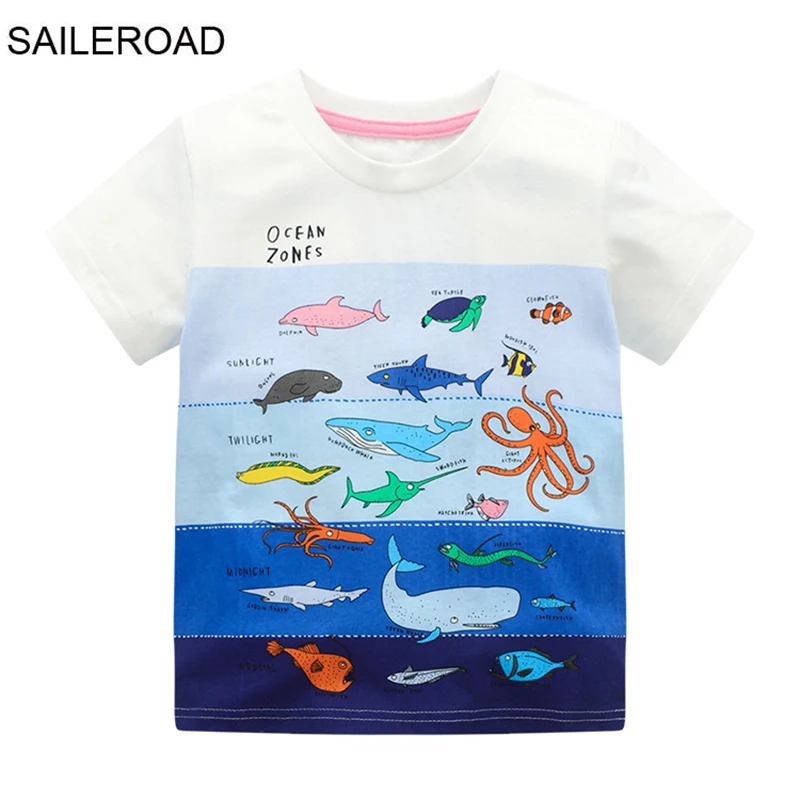 SAILEROAD Summer T Shirt Cotton Short Sleeve Cartoon Ocean Whale T-Shirts Kids Tee Girls Tops Boys Children Clothes