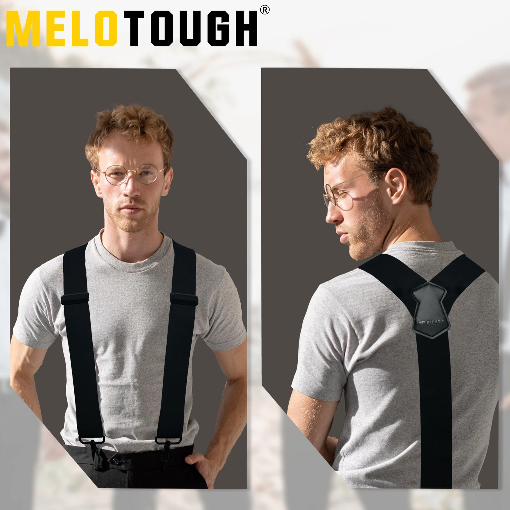 حمالات MELOTOUGH للرجال بعرض 2 بوصة على شكل حرف Y من الخلف قابلة للتعديل بحمالات مرنة كبيرة وطويلة مع خطافات دوارة للجينز #4