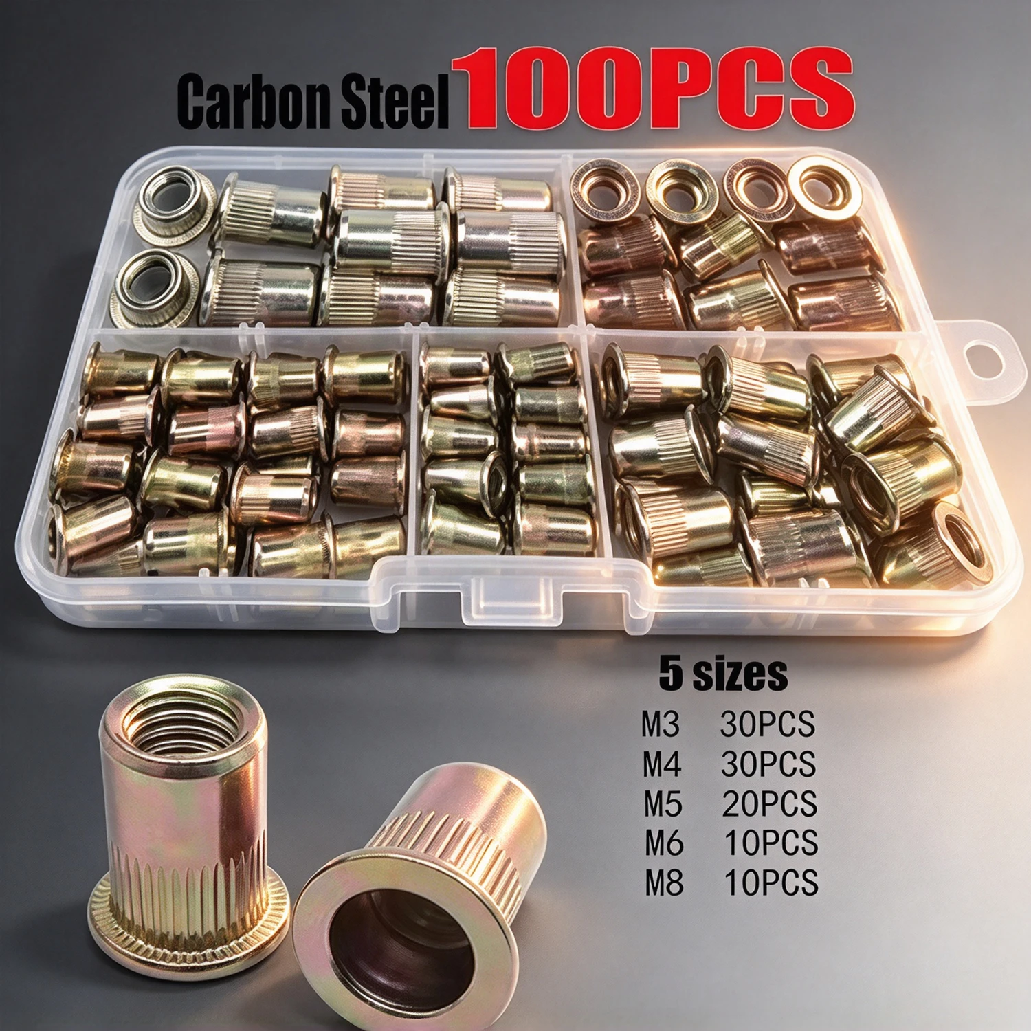 XLGYLPRO Professional Rivet Nut Tool Set M3-M10 Flat Head Cylindrical Rivet Nuts for Thin Metal Sheets Durable Multifunctional