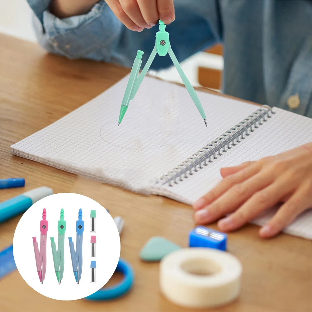 3 Sets Metal Drawing Tools Stationery Classroom Must Haves Compass for Kids Math Compasses Drafting Portable