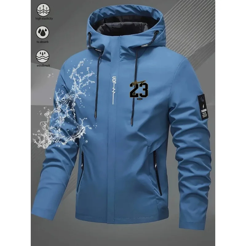 Men's windproof durable hard shell jacket - professional workwear, adjustable drawstring hood design, multi-pocket zipper
