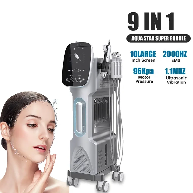 Latest 9 in 1 Aqua Peeling Dermabrasion Diomand Skin Whitening Wrinkle Removal Facial Cleaning Hydra Oxygen Jet Machine