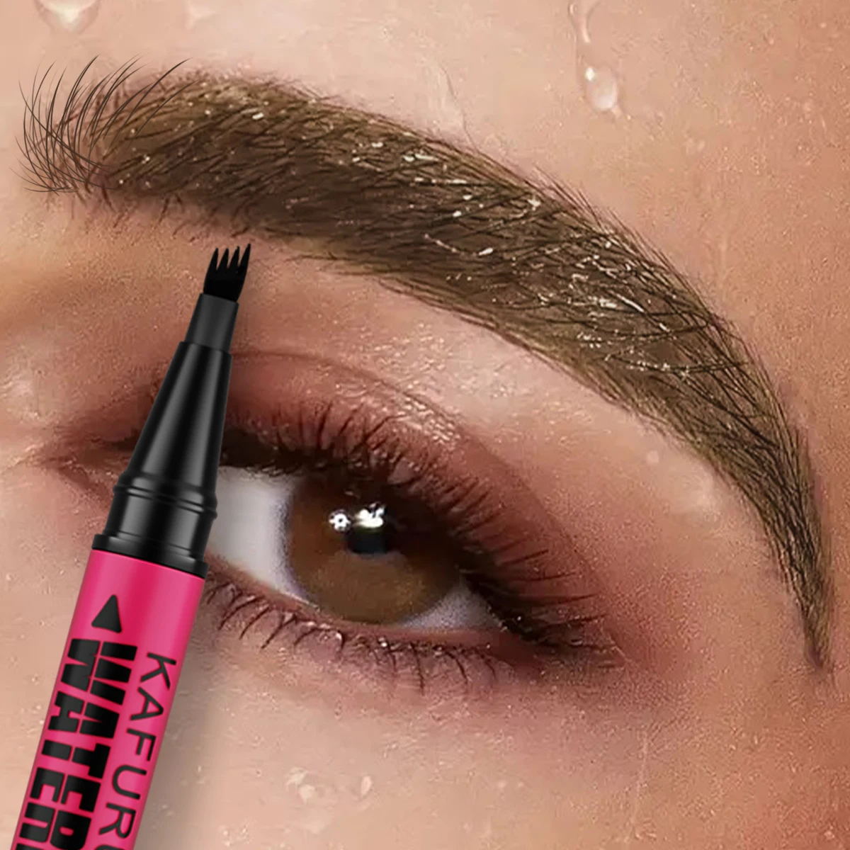 3-Farben-Vierpunkt-Augenbrauenstift, wasserdicht, flüssiger Augenbrauenstift, langlebig, braun, schwarz, Augenbrauenstift, Make-up, Kosmetik für Frauen