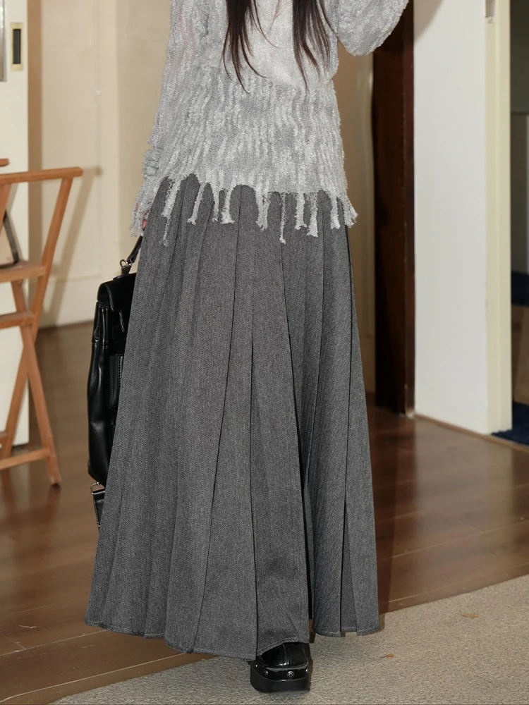 

ay Woolen Skirt Women's Winter New Design High Waist Pleated Suit Long Skirt Commute Simple Sle Double Belt Ladies