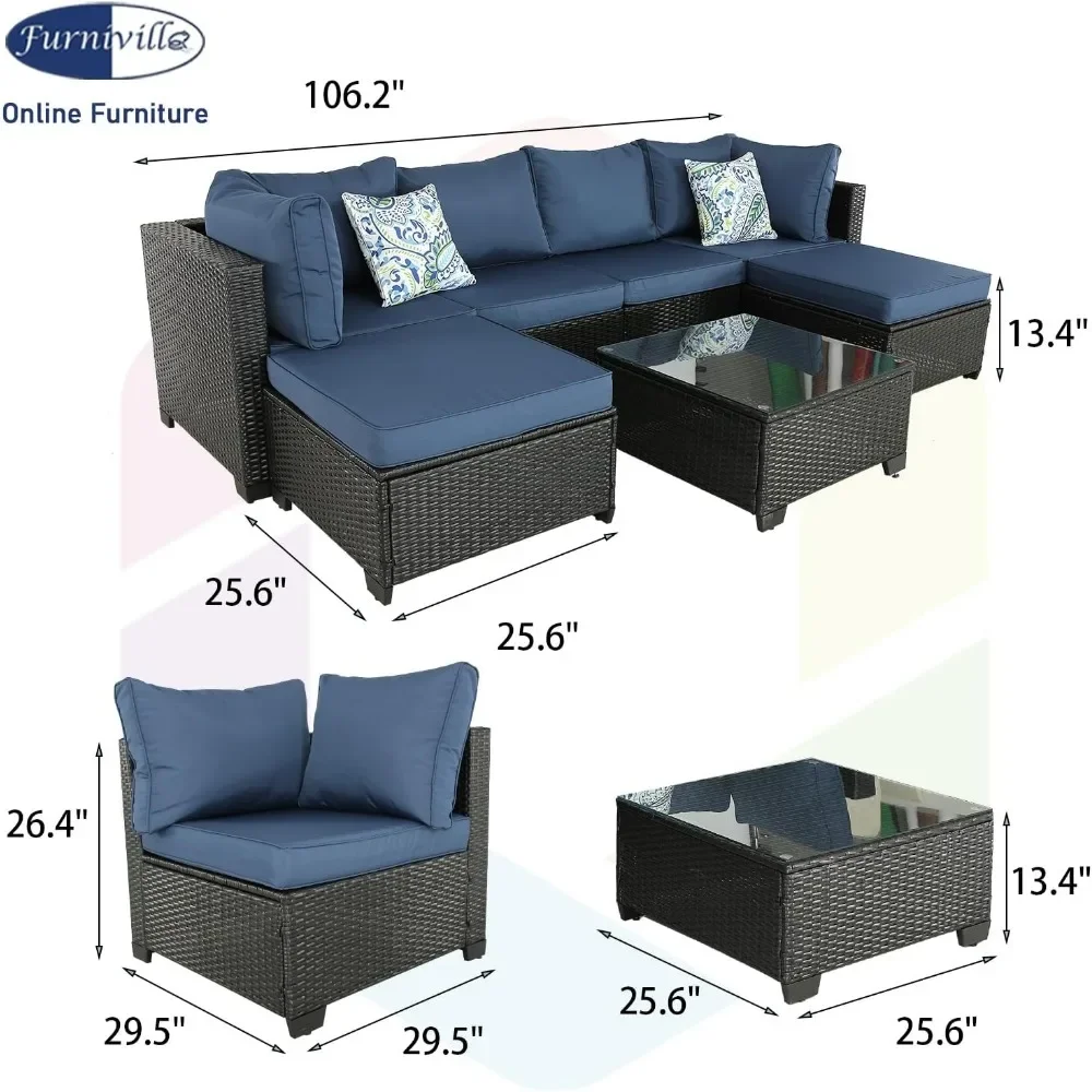 7 Pieces Patio Furniture Set Outdoor Patio Furniture Outdoor Sectional PE Wicker Conversation Sets with Washable Cushions