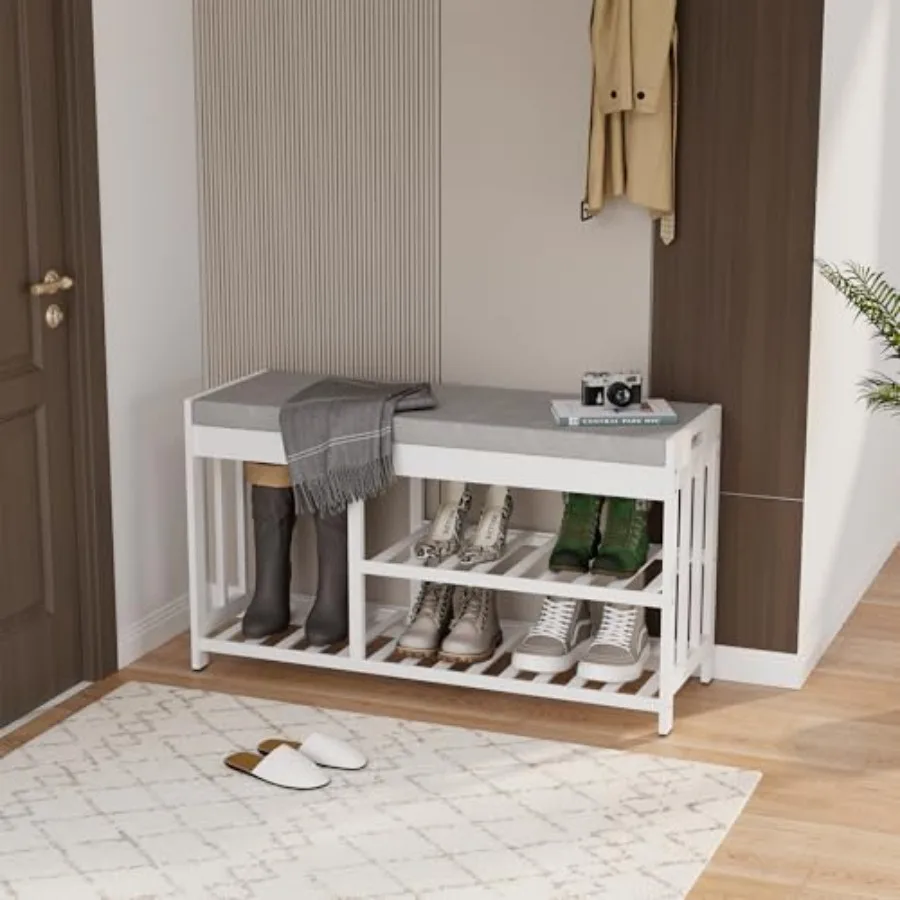 

3-Tier Bamboo Shoe Rack Bench, Shoe Storage Organizer Bench, Entryway Benchs, Shoes Rack for Front Door Entrance, Entryway Bath