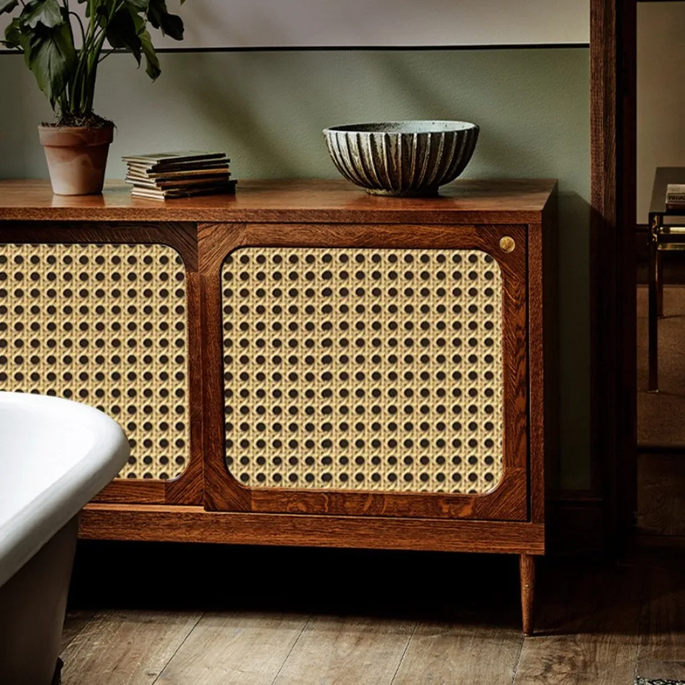 Classic 3D Rattan Wallpaper Waterproof PVC Wall Sticker Removable Self-adhesive Furniture Renovation Sticker