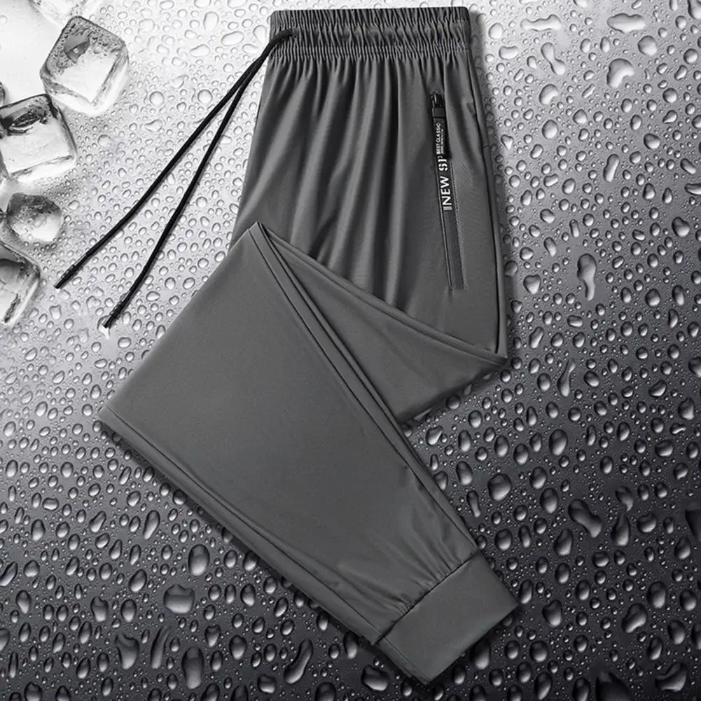 Новые брюки из ледяного шелка, мужские летние тонкие спортивные быстросохнущие прямые брюки с драпировкой, широкие брюки, повседневные длинные брюки для мужчин