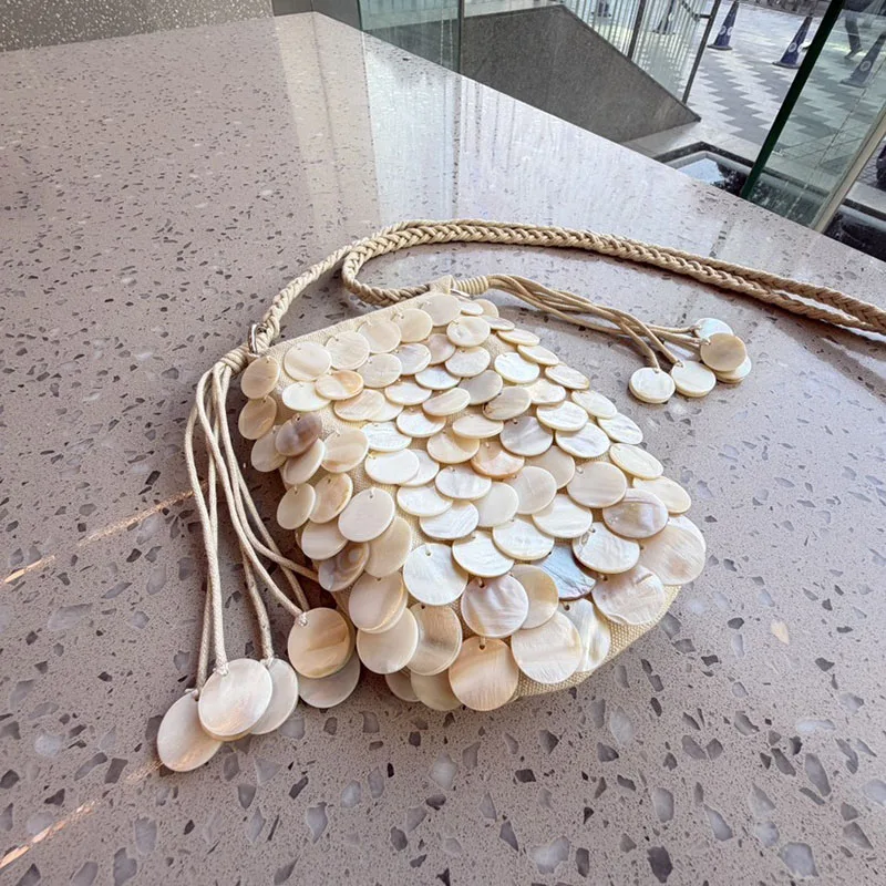 

Новая дизайнерская женская сумка-тоут ручной работы с пайетками, внутренней цепочкой и плетеным ремешком через плечо, вечерняя сумка-клатч