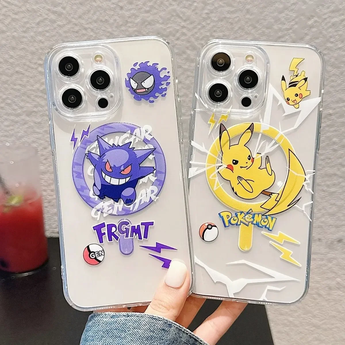 

Чехол P-Pokémon P-Pikachu G-Gengar для магнитного телефона Magsafe для iPhone 11, 12, 13, 14, 15, 16, 17 Pro Max Plus Y2K, прозрачный мягкий чехол