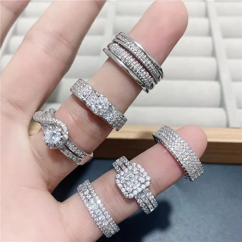 Wholesale 20/50Pcs/Lot Inlaid Zircon Copper Alloy Women\'s Ring Korean luxurious Mixed Styles Finger Accessories Jewelry Gifts