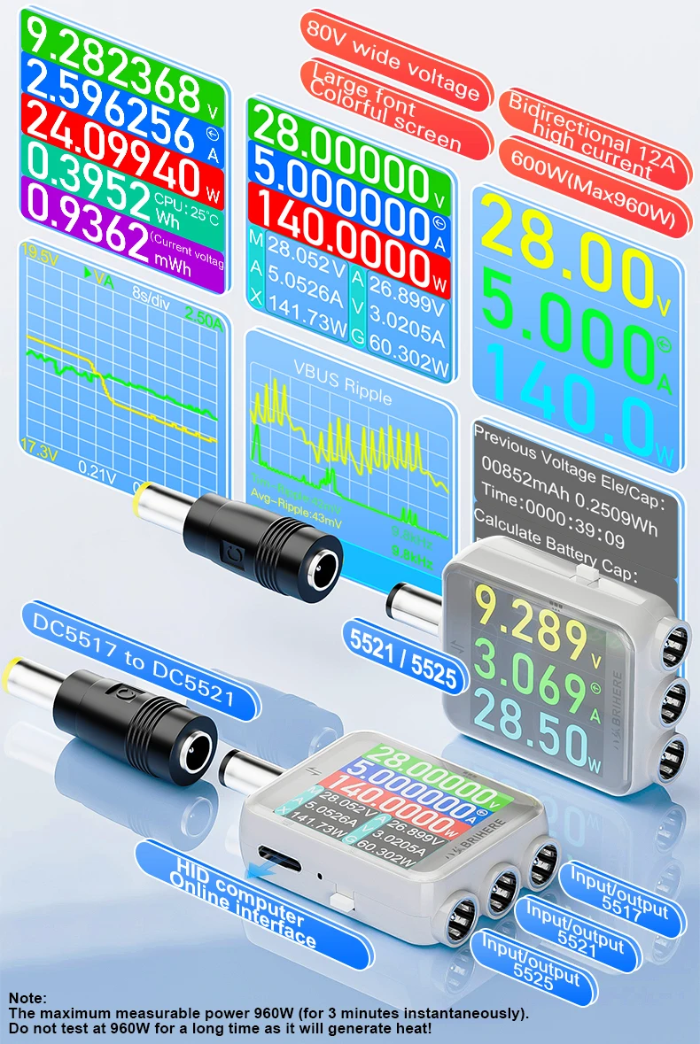 B50 DC5.5 Hochpräzisions-Tester Digitales Display Voltmeter Amperemeter Wattmeter DC Strom-Spannungs-Leistungsmonitor Industrieller Tester – Detail 3