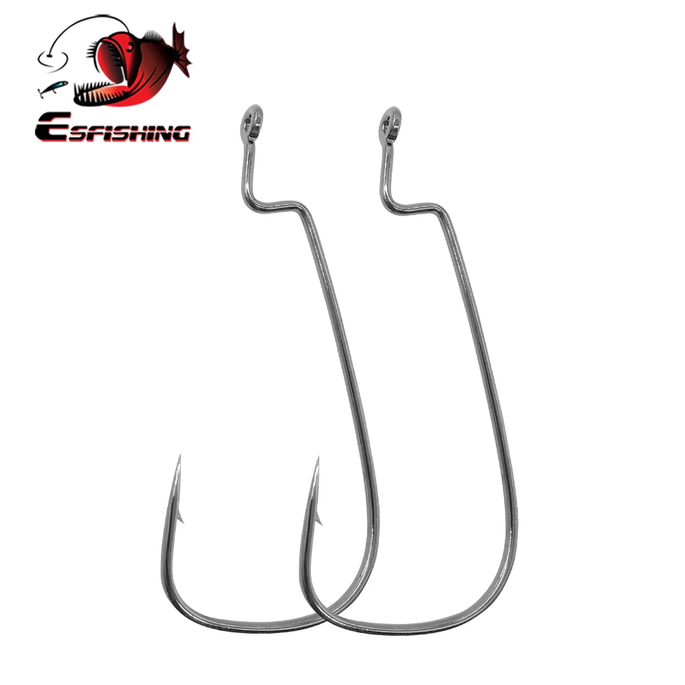 

ESFISHING Narrow Belly Offset Hook Carbon Steel Fishing Hooks Crank Worm Hook Barbed for Soft Fishing Lure