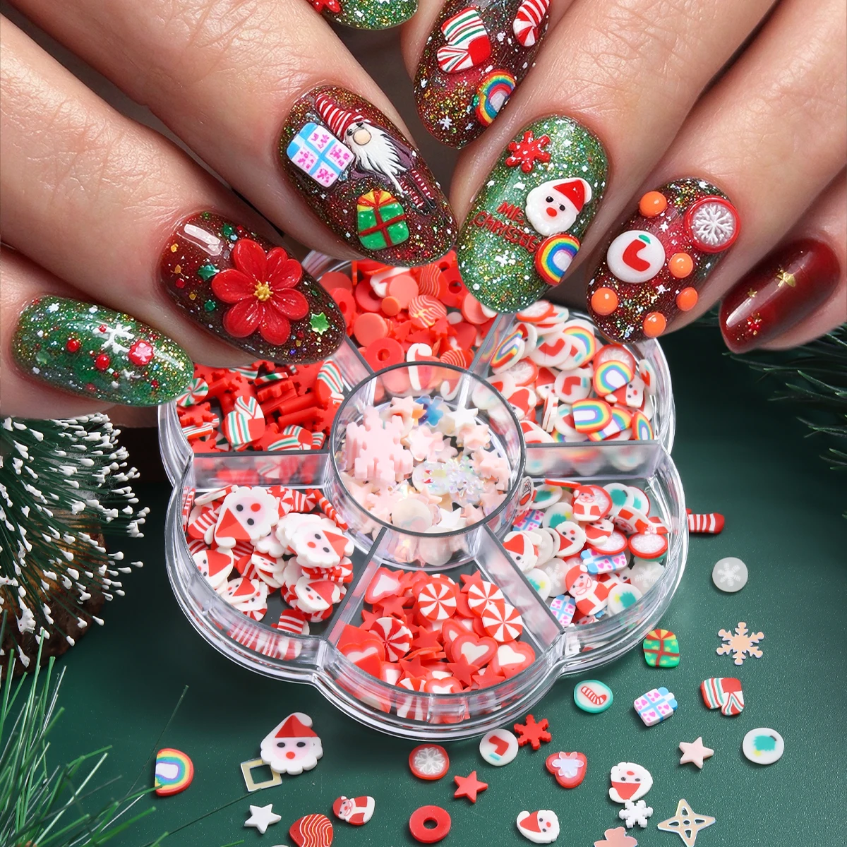 Christmas Polymer Clay Slices Nail Art Charms, Santa Candy Gift Nail Decorations, Winter Nail Accessories for DIY Manicure Salon