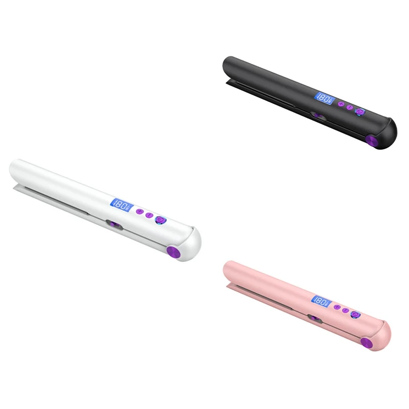 

Portable USB Rechargeable Hair Straightener And Curler With Power Bank Travel Flat Hair Wand Wireless Straightening