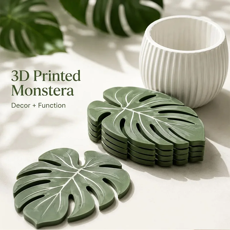 Creative Monstera Leaf Coaster Artificial Green Plant Cup Mat Heat Resistant Table Decor For Home Office Desk Coffee Table Gift