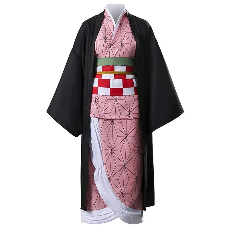 Anime Demon Slayer Cosplay Costume, Kimetsu no Yaiba, Kamado Nezuko, Boucles d'oreilles, Masque, Porte-clés, Chaussures, Perruque, Dent, Adulte, Enfants, Femmes