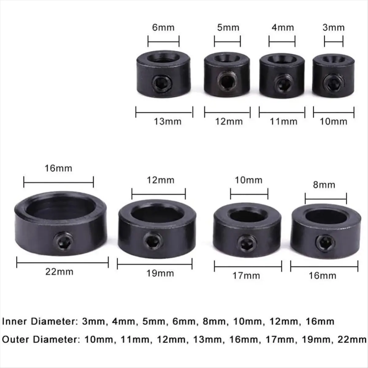 MALL 9 PCS Drill Bit Stop Collar Set with Allen Wrench, Adjustable Depth Stopper, Imperial Size Markings - 1/8