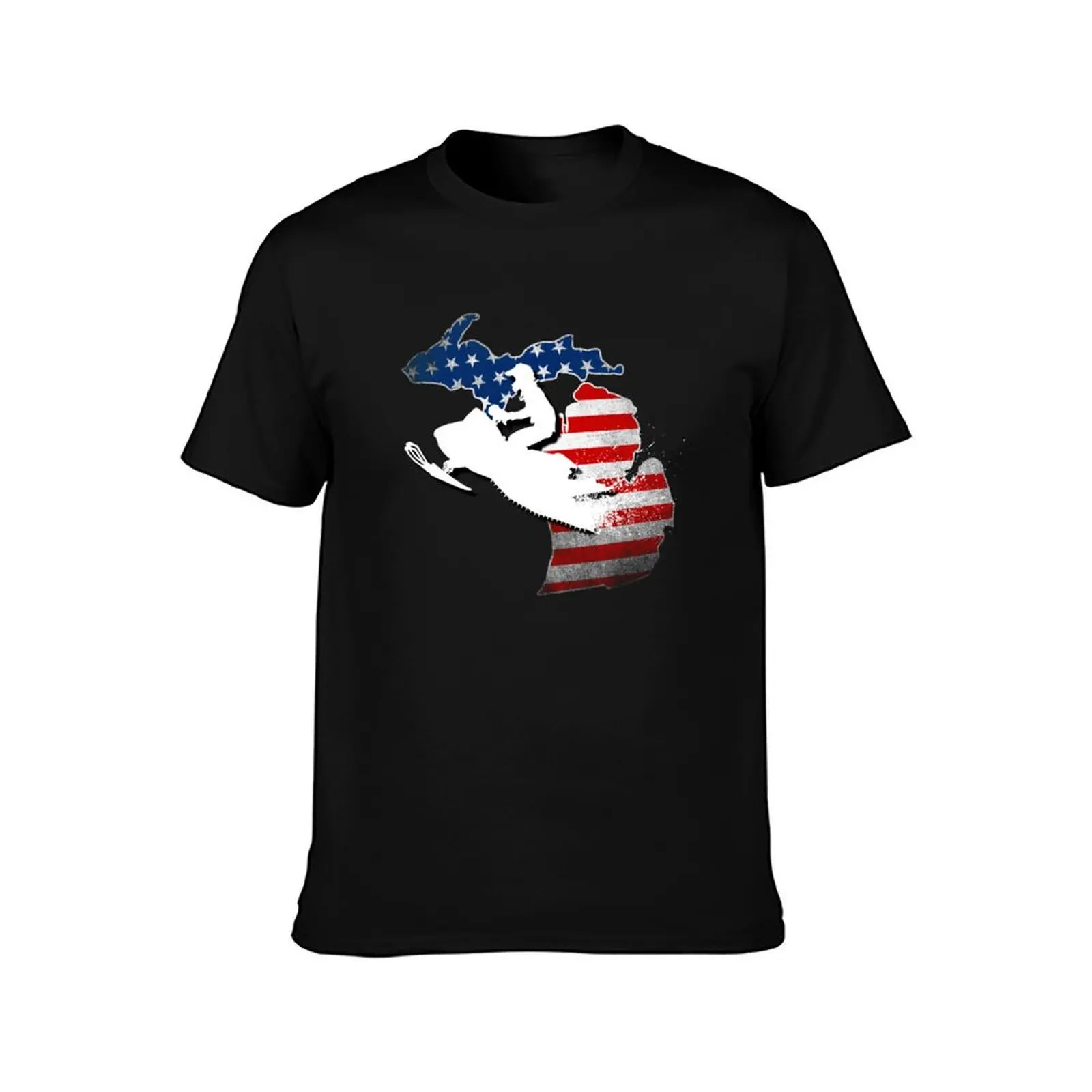 Michigan USA Flag Snowmobile T-Shirt t shirts for man slim fit T-Shirt