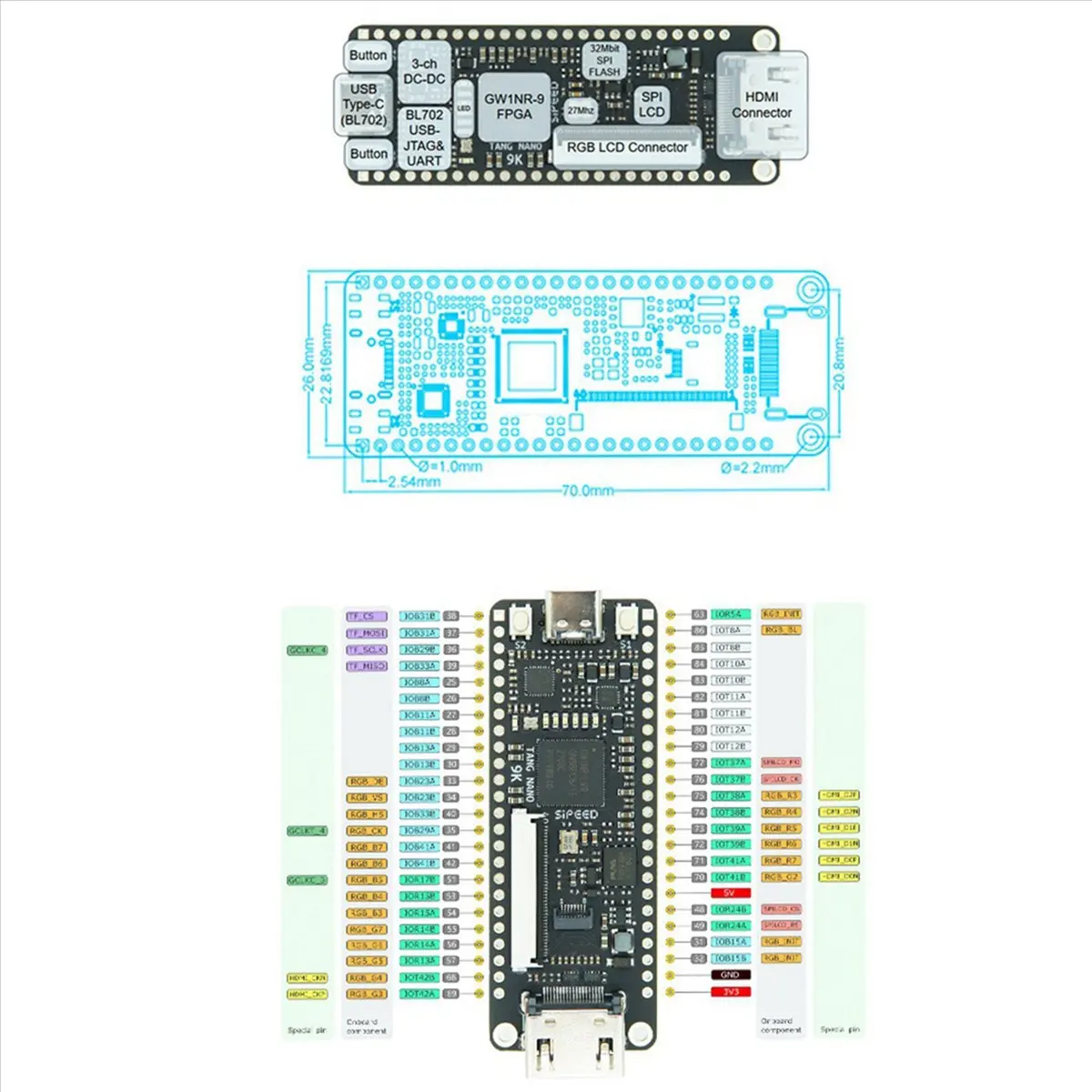 [ABDH] 5X Tang Nano 9K FPGA Development Board GOWIN GW1NR-9 RISC-V HDM Kit