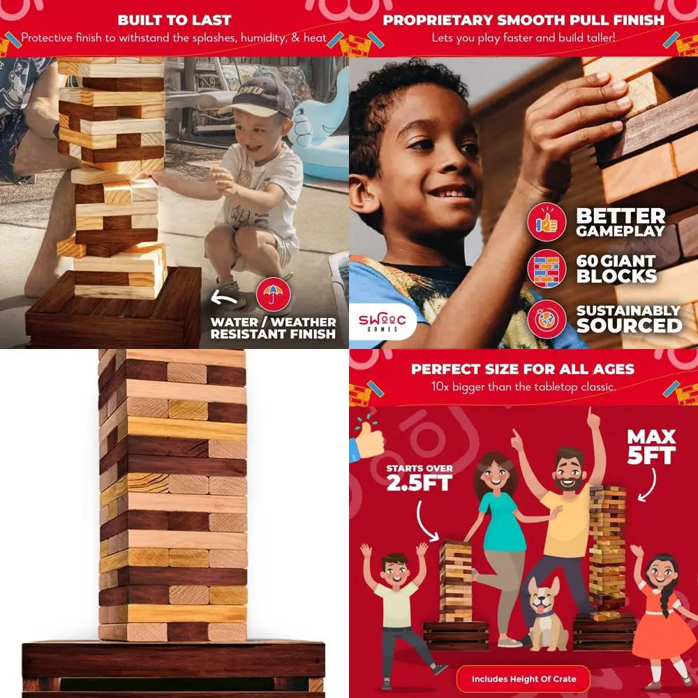

Weatherproof Giant Tower Game with 60 Blocks and Storage - 5ft Tall Outdoor Activity for Adults and Families
