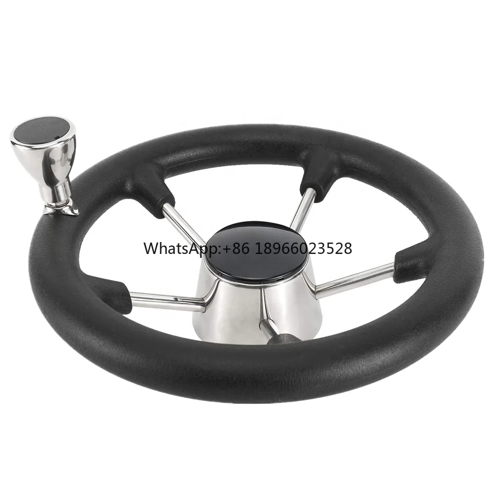 Hot Selling Black Foamed Destroyer Steering Wheel 5 Spoke Stainless Steel Sailboat Hardware Boat Steering Wheel