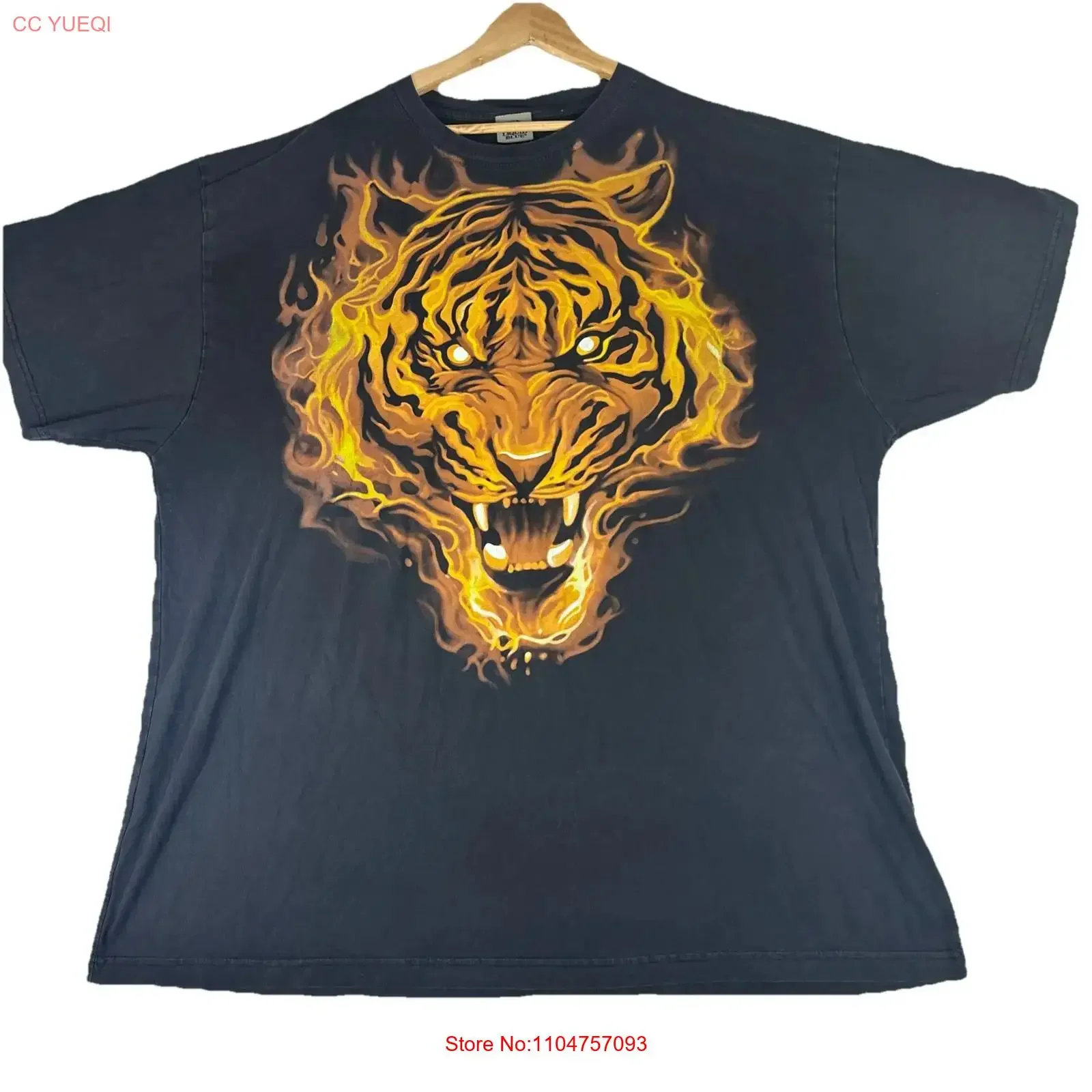 Liquid Blue Bengal Tiger In Flames T Shirt Big Cat India Wildlife 4XL vintage Washed Stretched designer clothes Breathable