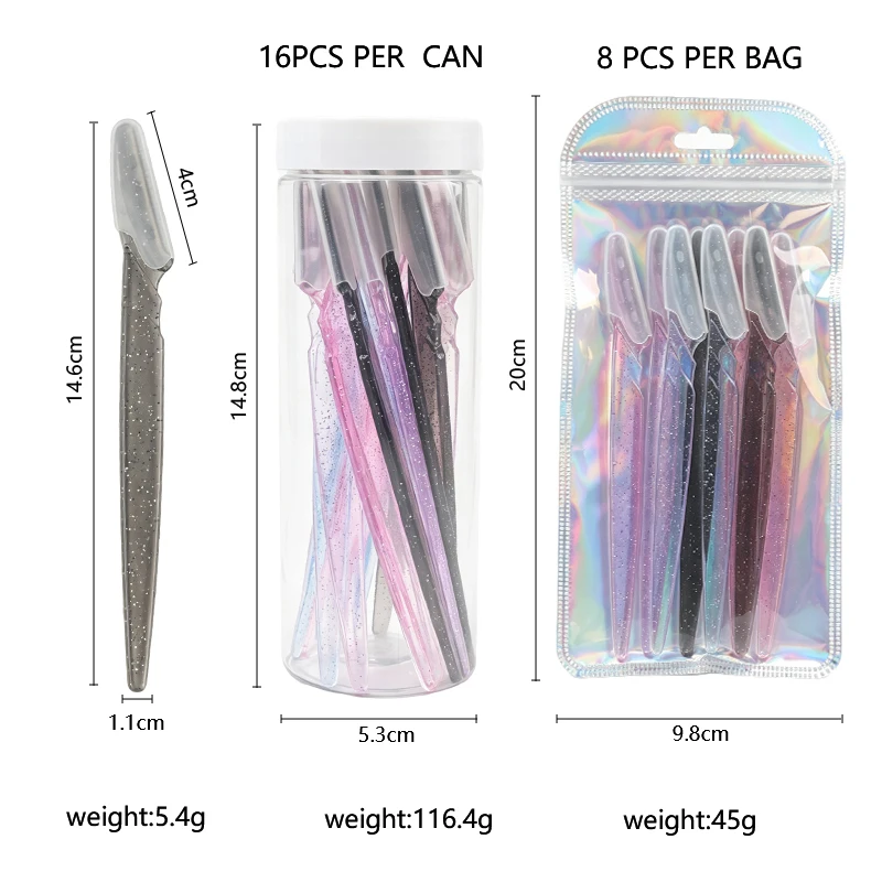 1/8/16 Pcs Crystal Eyebrow Razor Portable Facial Hair Remover Safe Slanted Blade Eyebrow Shaper Trimmer for Women Makeup Tool