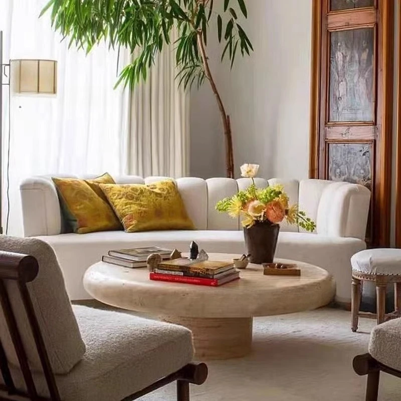 

Nordic natural marble coffee table Silent round travertine round simple modern art round coffee table