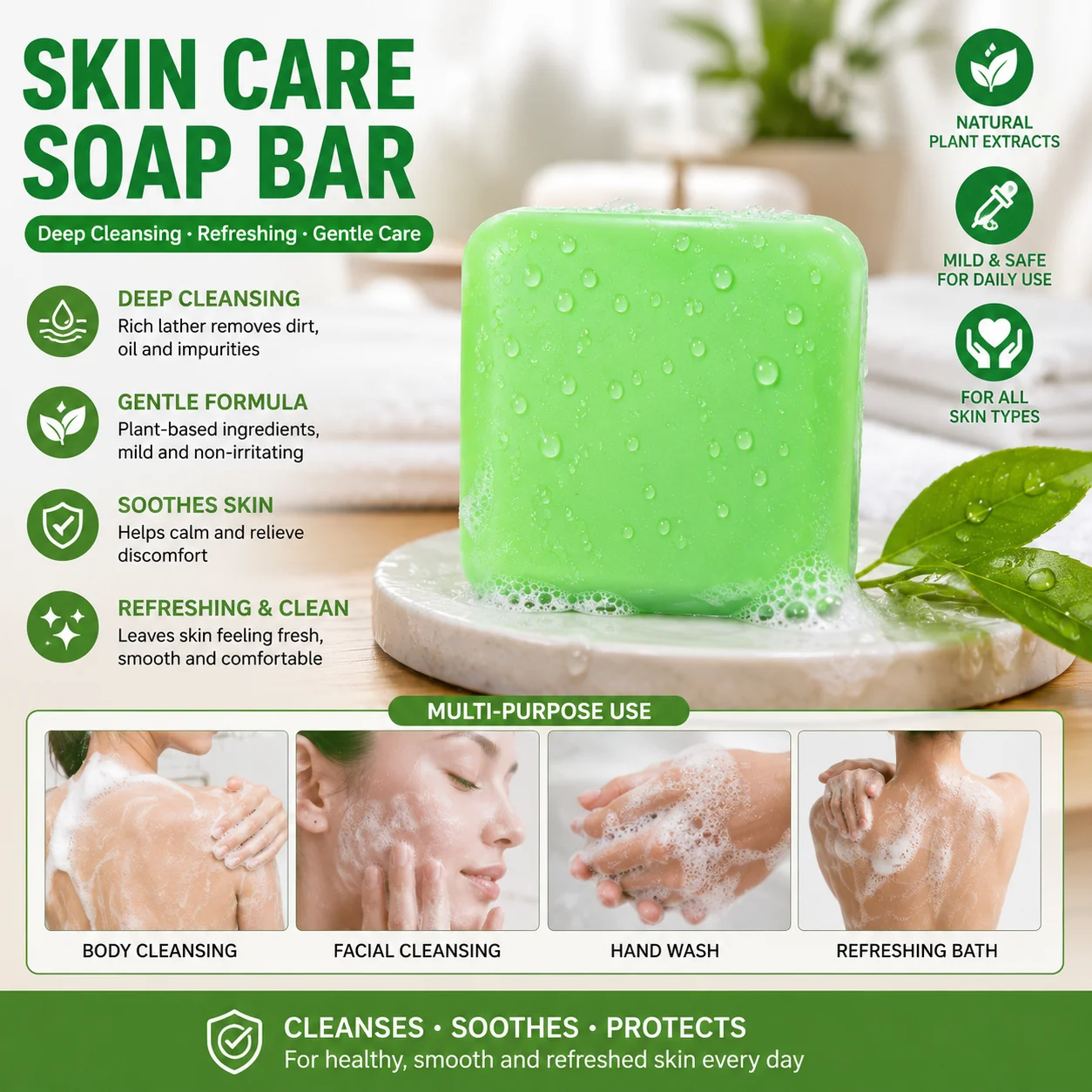 `1‑2‑Pack Handmade Cleansing Soap Bar, Whitening Brightening Deodorant for Body & Face Helps Remove Senior Odor Skin Care`