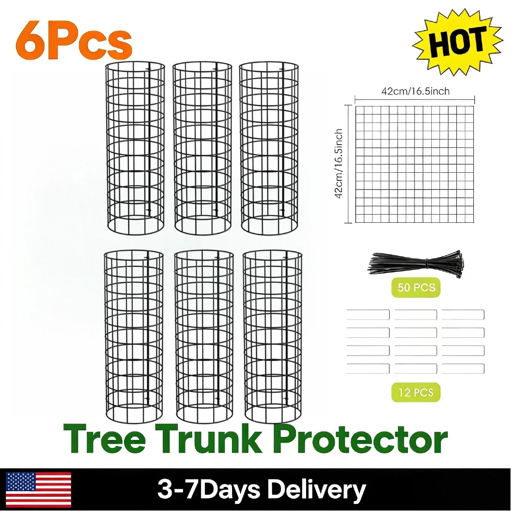 

Tree Trunk Protector 6 Pcs Metal Expandable Plant Guard with Zip Ties Garden Stakes Deep Green Prevent Deer Trimmer Mower Damage